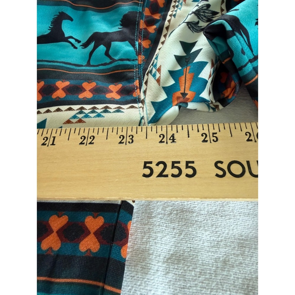 anaoree Women's Large Southwestern Horse Print Hoodie Teal Cream Western Boho - Picture 4 of 9